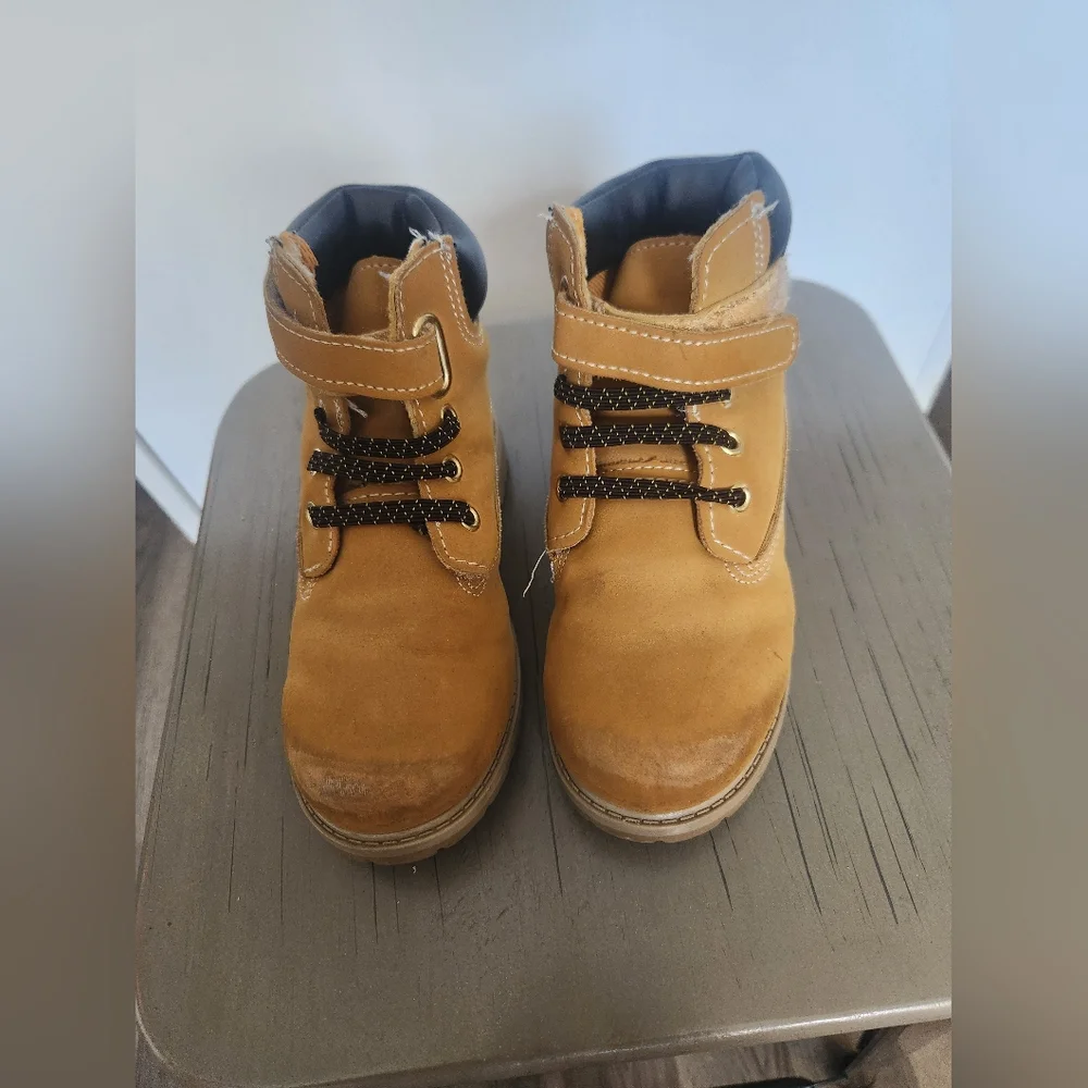 Wonder Nation Kids Tan Boots with Black Laces And Velcro